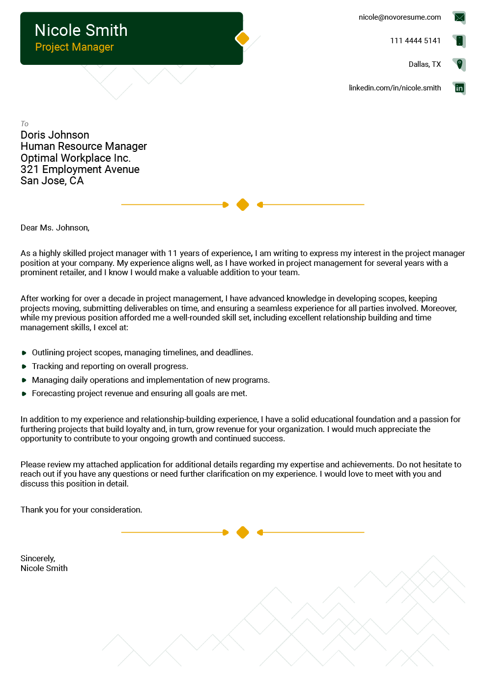 Combined Cover Letter Template