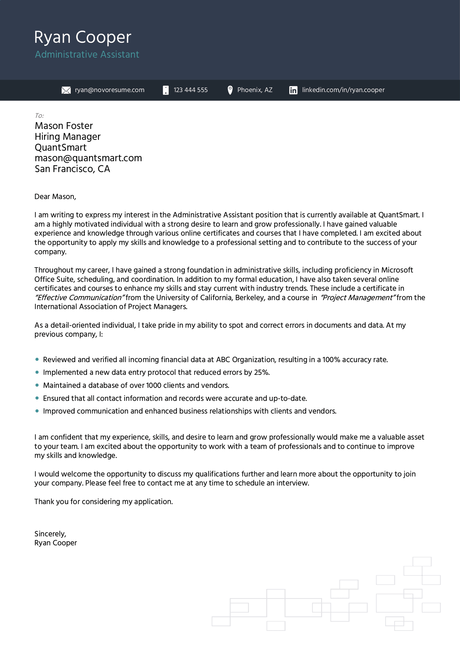 Cover Letter Free Template from d.novoresume.com