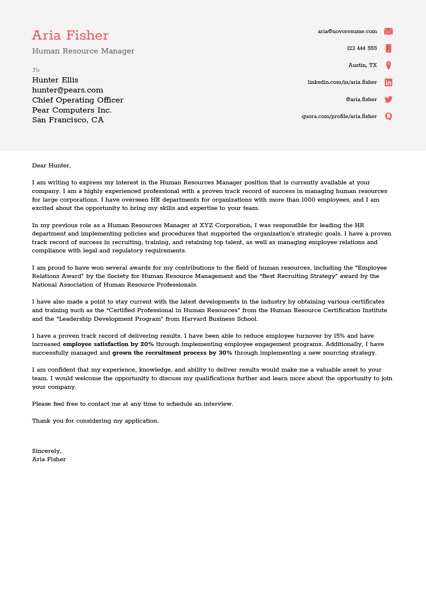 Cover Letter Format Sample from d.novoresume.com