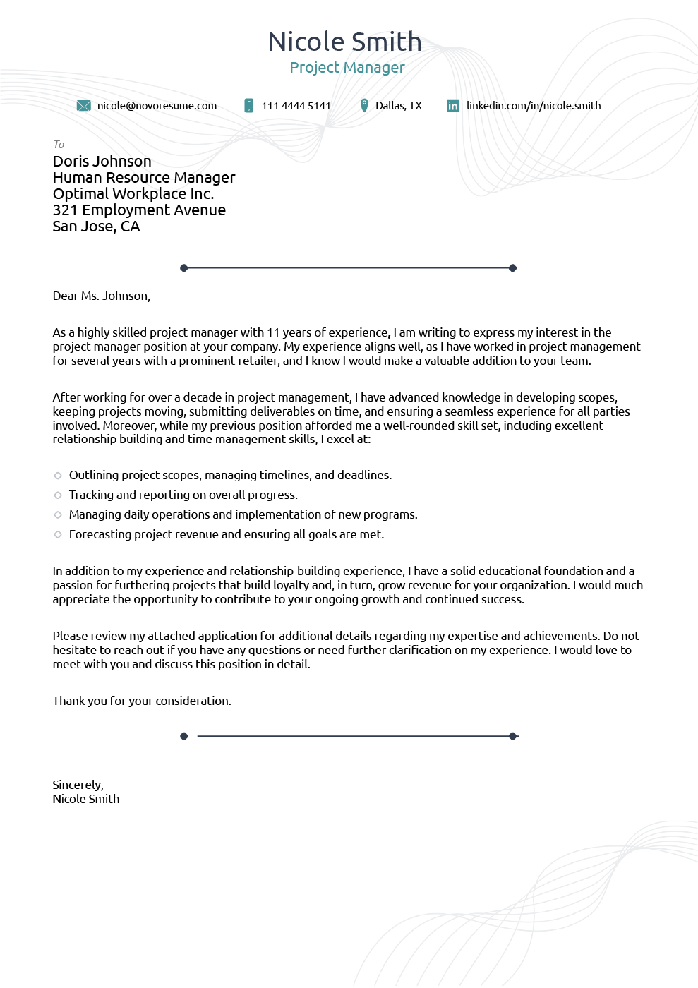 Presentation letter for a company