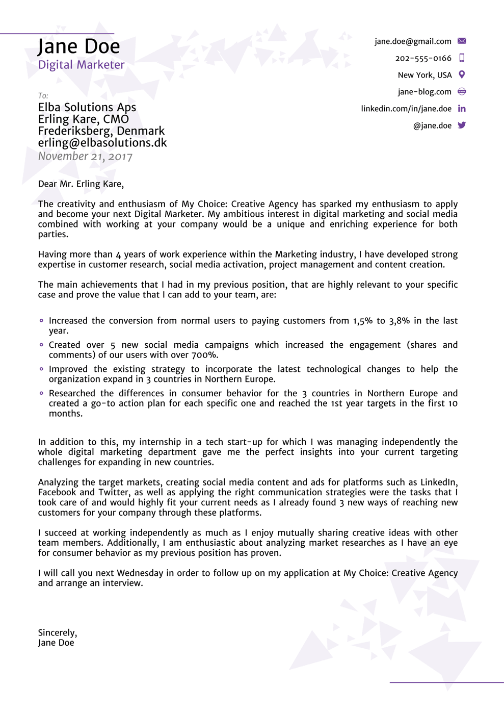 Professional Cover Letter Template from d.novoresume.com